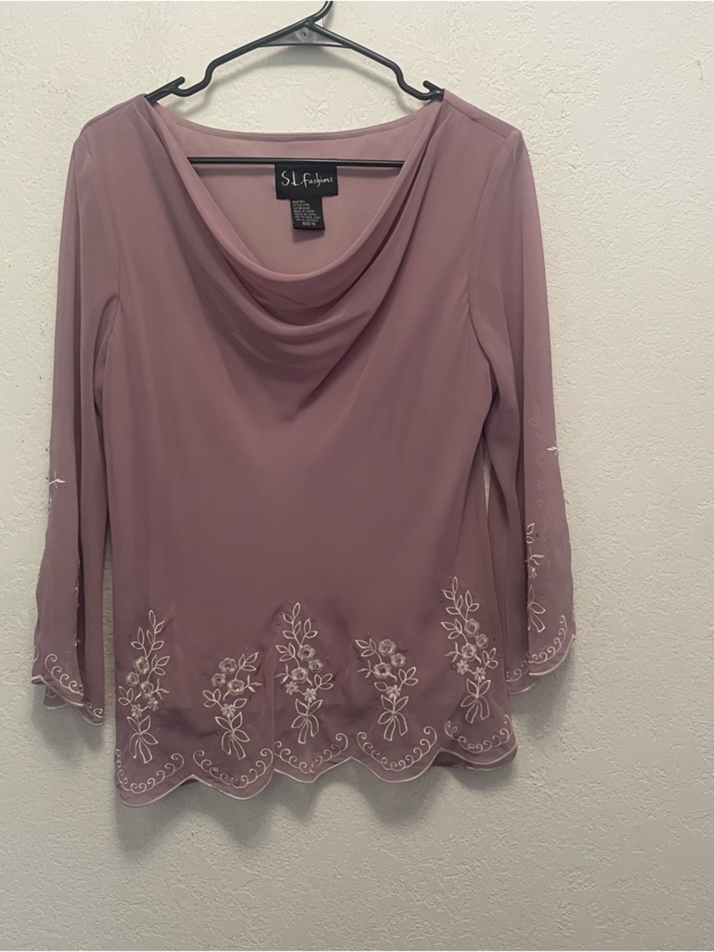 S.L. Fashions Womens Long Sleeve Blouse Top Shirt Pink Beaded Size 12